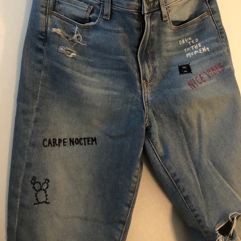 Super skinny high rise embroidered PAIGE denim.